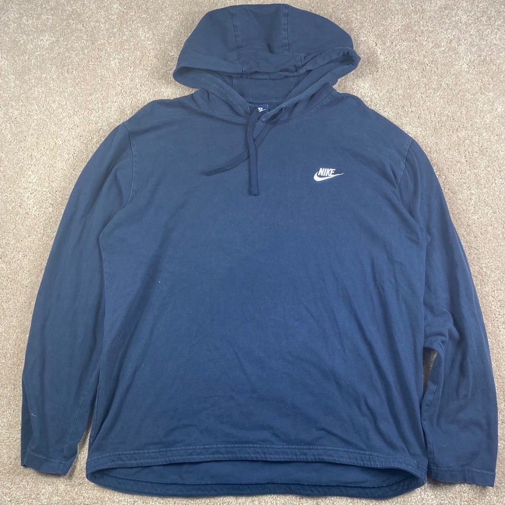 Nike Mens XL Navy Blue Cotton Long Sleeve Hooded Tee Pullover 807249-451